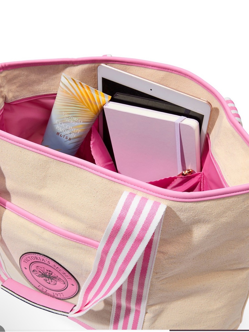 Victoria's Secret Pink & Cream Canvas Tote Bag - Picture 2 of 2